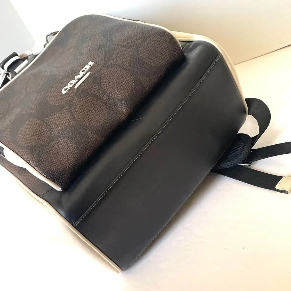 Coach Racer Backpack Colorblock Signature Canvas Leather Walnut Chalk CY775 - Picture 7 of 10
